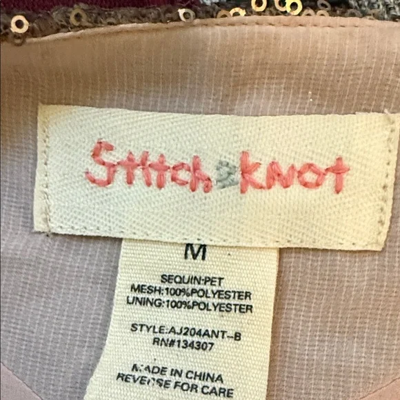 Stitch & Knot Sequin Cropped Jacket Brown Open Front Lined Cardigan Long Sleeves - Picture 5 of 5